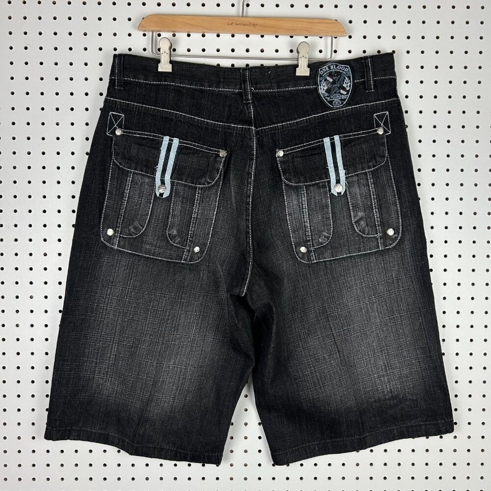 Evolution in Design 90s Black Gothic Shorts Size 38 Stitched Flap‎ Pocket RARE